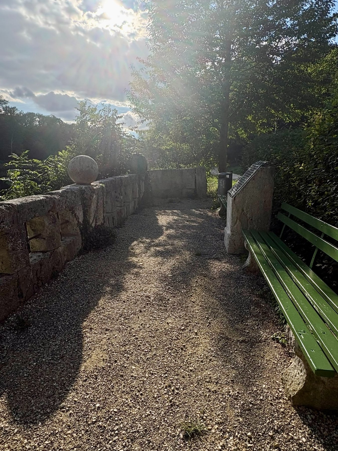 Sitzplatz direkt zwischen Campingplatz und Donau – besonders schön in der Abendsonne.